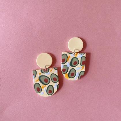 Polymer Clay Earrings, Avocado - Pale Yellow..