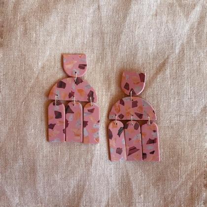 Polymer Clay Earrings, Dark Terrazzo - Santorini..