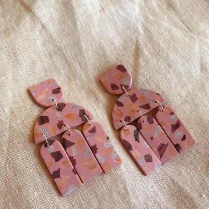 Polymer Clay Earrings, Dark Terrazzo - Santorini..