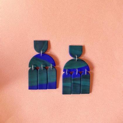 Polymer Clay Earrings, Santorini - Dark Blue Green..