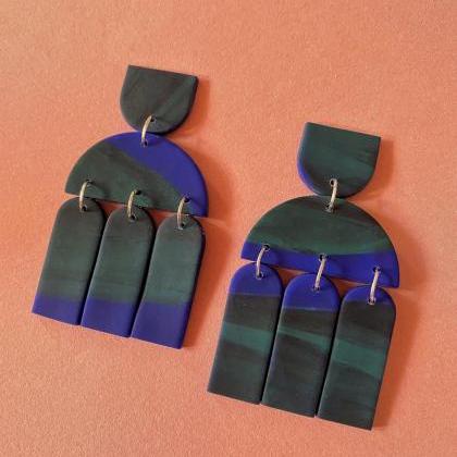 Polymer Clay Earrings, Santorini - Dark Blue Green..