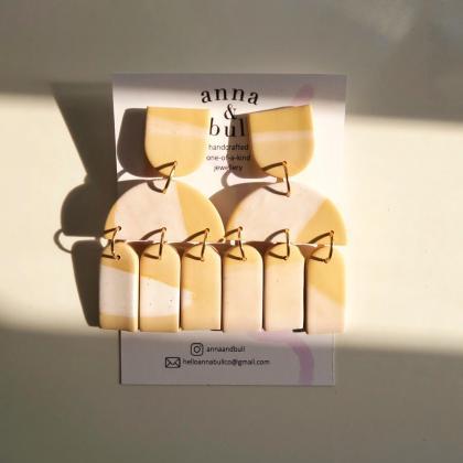 Polymer Clay Earrings, Santorini - Yellow/ White..