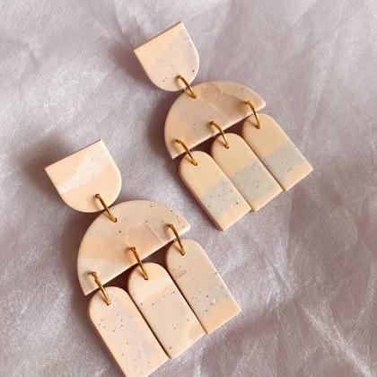 Polymer Clay Earrings, Santorini - Peach Lavender..