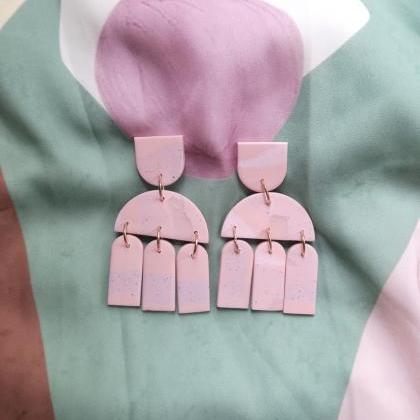 Polymer Clay Earrings, Santorini - Peach Lavender..