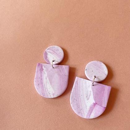 Polymer Clay Earrings, Frida - Purple Marble..