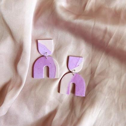Polymer Clay Earrings, Pino - Watercolor Purple..