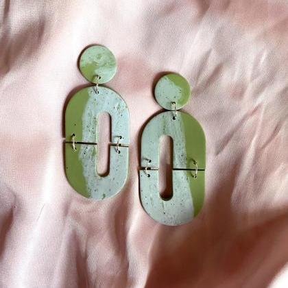 Polymer Clay Earrings, Retrograde - Olive Sand..