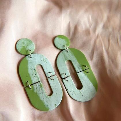 Polymer Clay Earrings, Retrograde - Olive Sand..