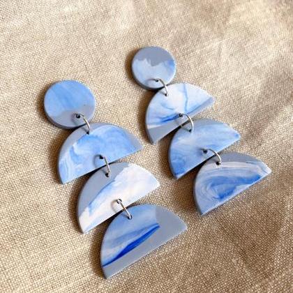Polymer Clay Earrings, Gaia - Blue Marble Earrings