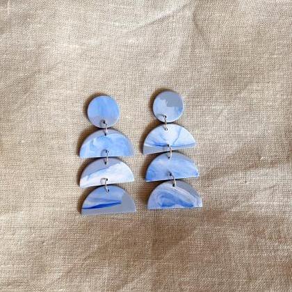 Polymer Clay Earrings, Gaia - Blue Marble Earrings