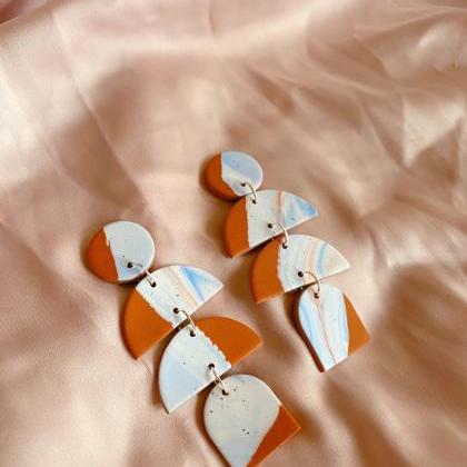 Polymer Clay Earrings, Ethel - Neutral Sky Peach..