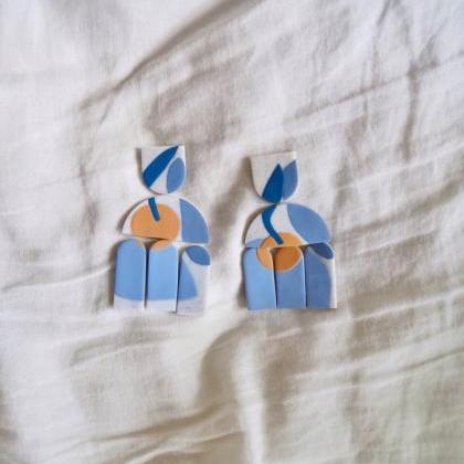 Santorini - Oranges On Blue Polymer Clay Earrings