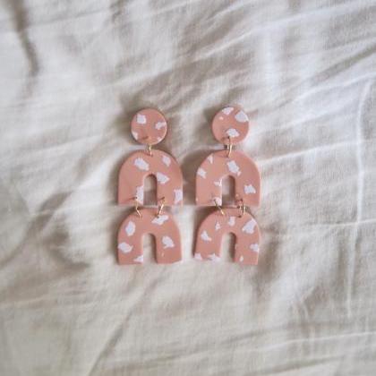 Poppins - Peach Terrazzo Polymer Clay Earrings,..
