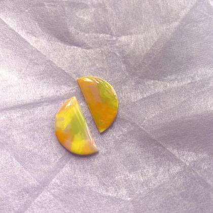Polymer Clay Earrings, Fruity Pop - Half Moon..