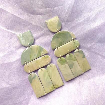 Polymer Clay Earrings, Coated Marble (jade Marble)..