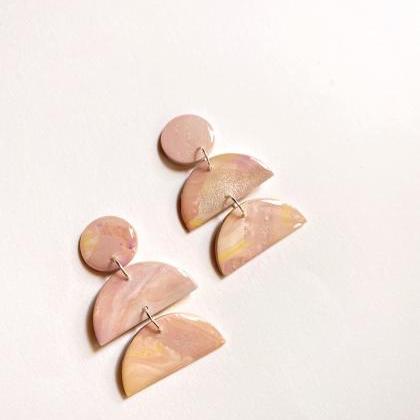Polymer Clay Earrings, Coated Marble (pink Skies)..