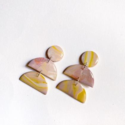 Polymer Clay Earrings, Coated Marble (pink Skies)..