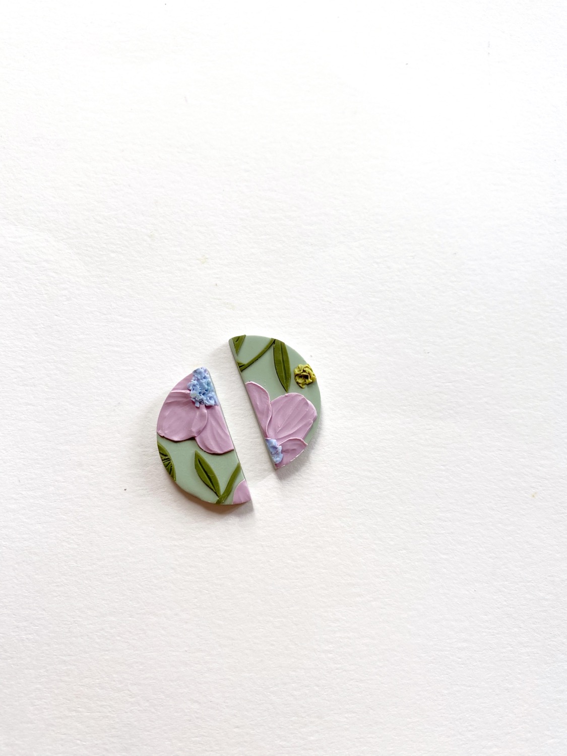 Lavender Poppies - Mini Half Moon Studs, Polymer Clay Earrings