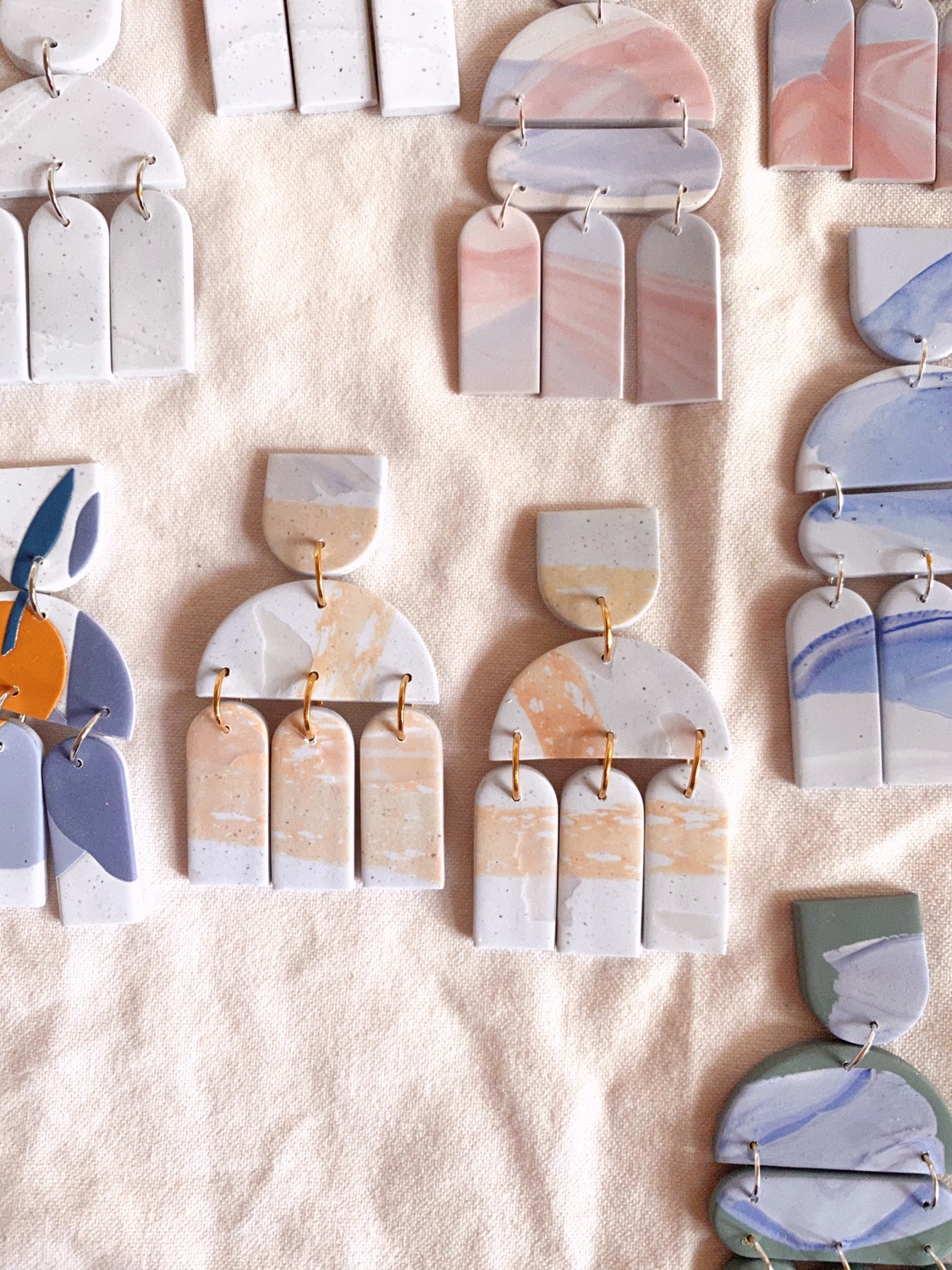 Watercolor Marble (peach) - Santorini Polymer Clay Earrings
