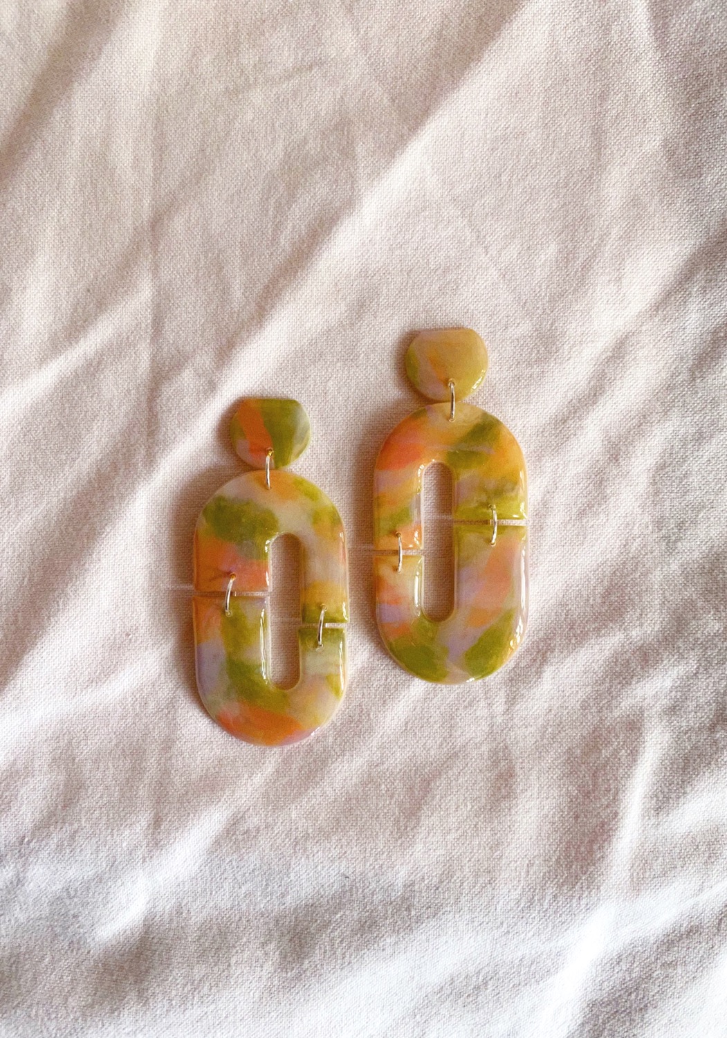 Peach Garden - Retrograde Polymer Clay Earrings