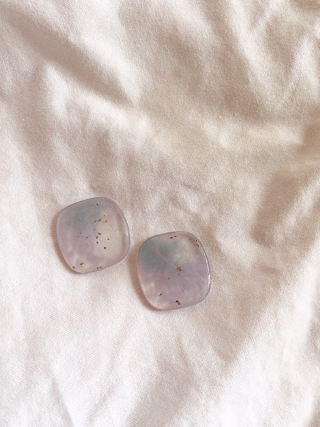 Large Cquare Resin Stud - Powder Lucent Resin Earrings, Resin Jewelry