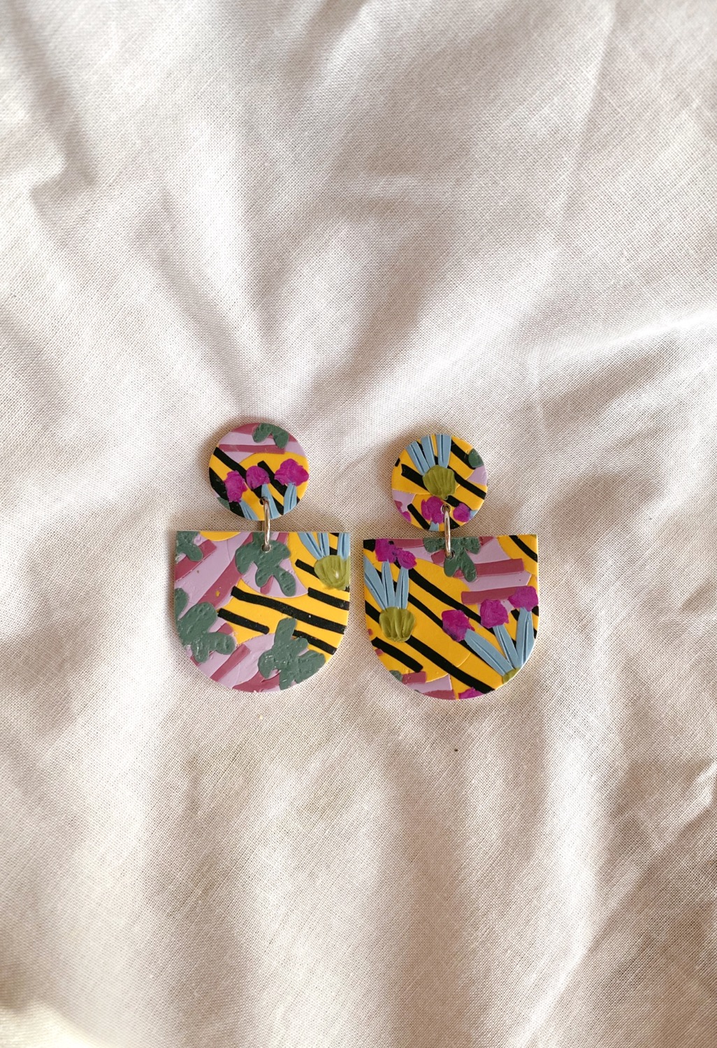 Polymer Clay Earrings, Wallflower - Frida Polymer Clay Earrings