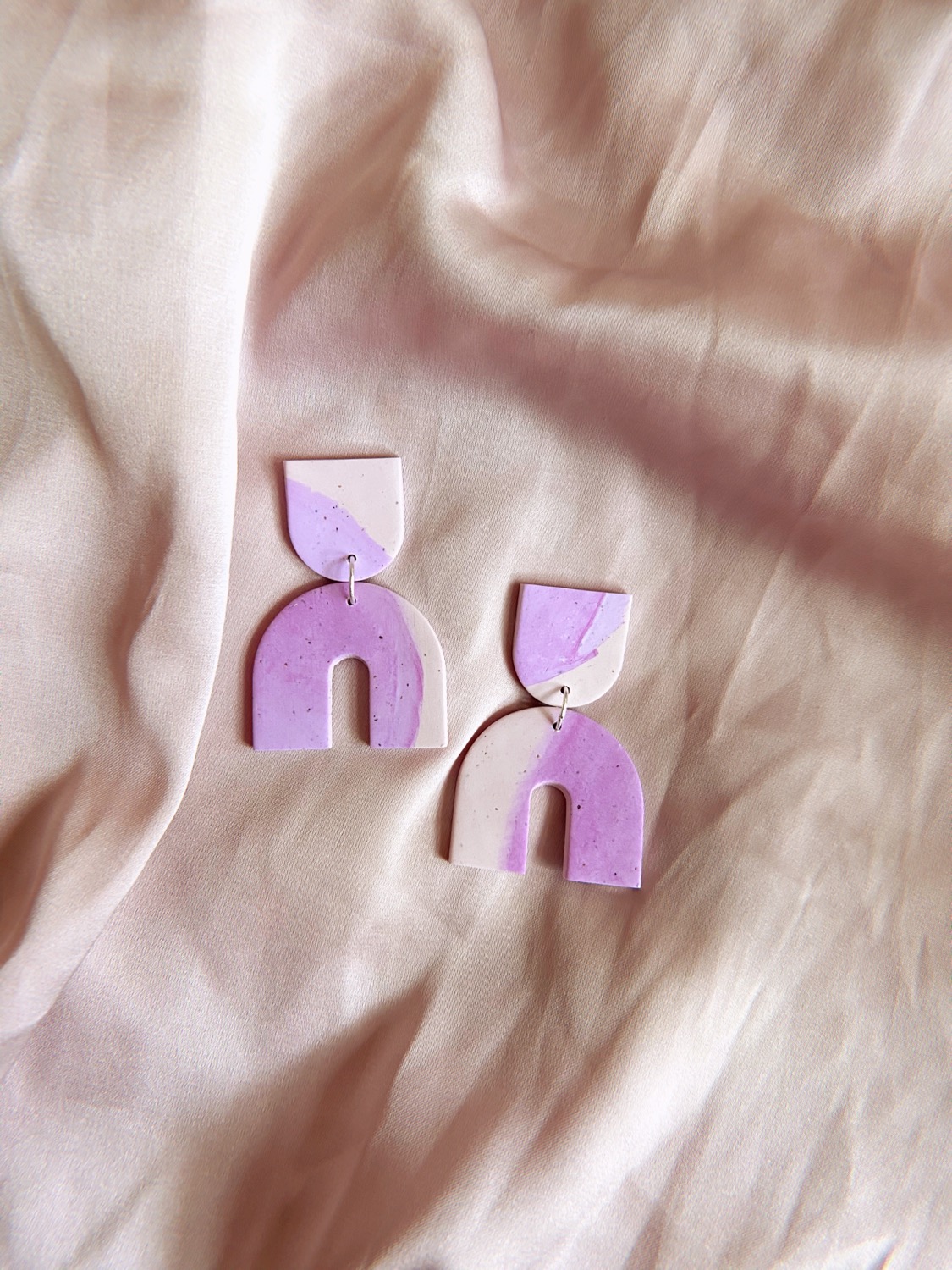 Polymer Clay Earrings, Pino - Watercolor Purple Statement Earrings