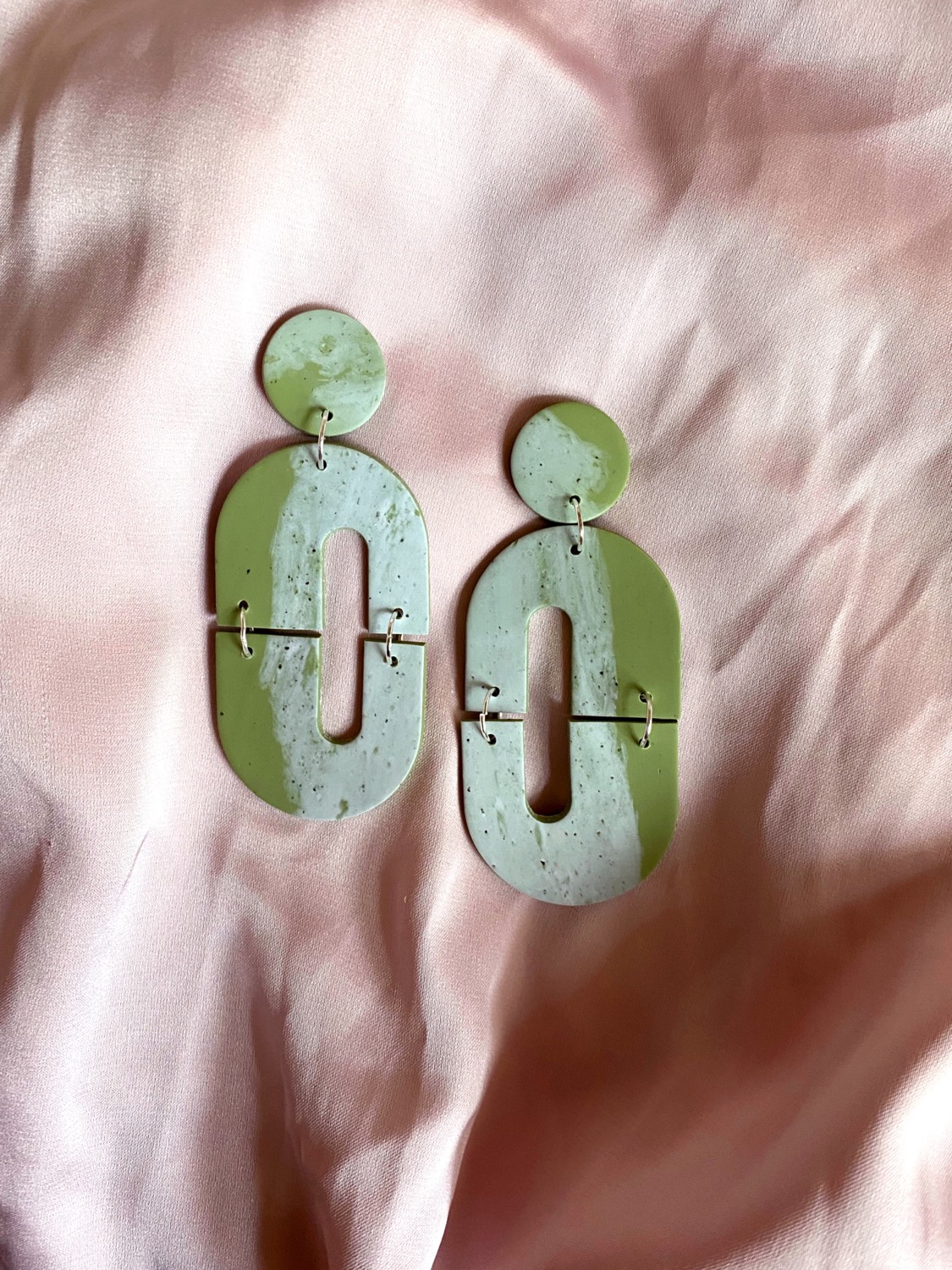 Polymer Clay Earrings, Retrograde - Olive Sand Statement Earrings