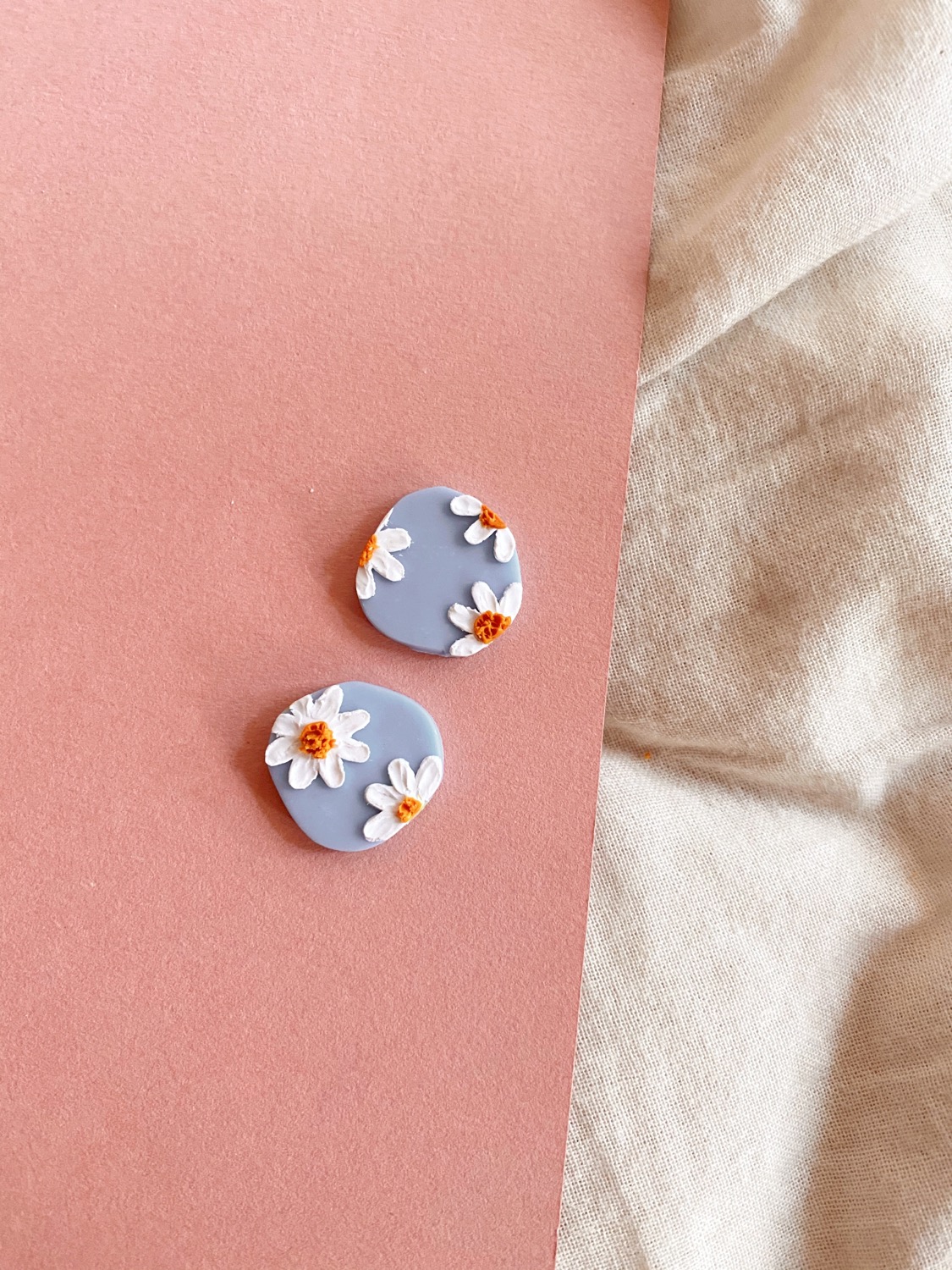 Polymer Clay Studs, Limited Pre-order: Daisies - Organic Shape Studs