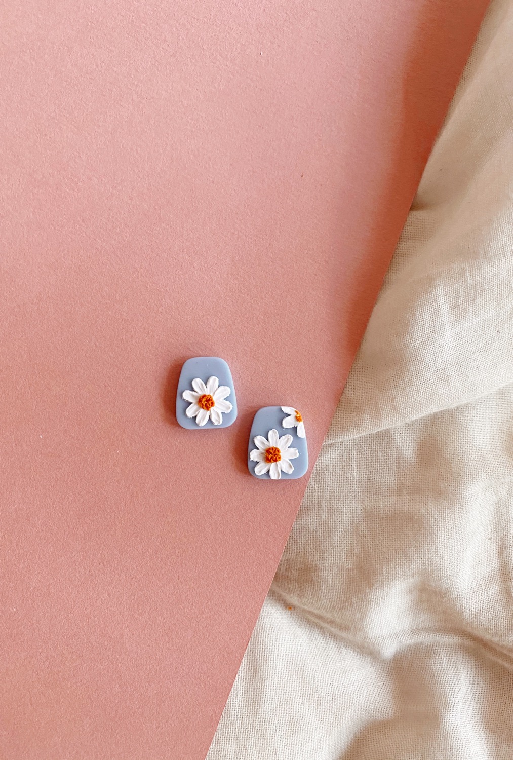 Polymer Clay Stud, Limited Pre-order: Daisies - Trapezium Studs