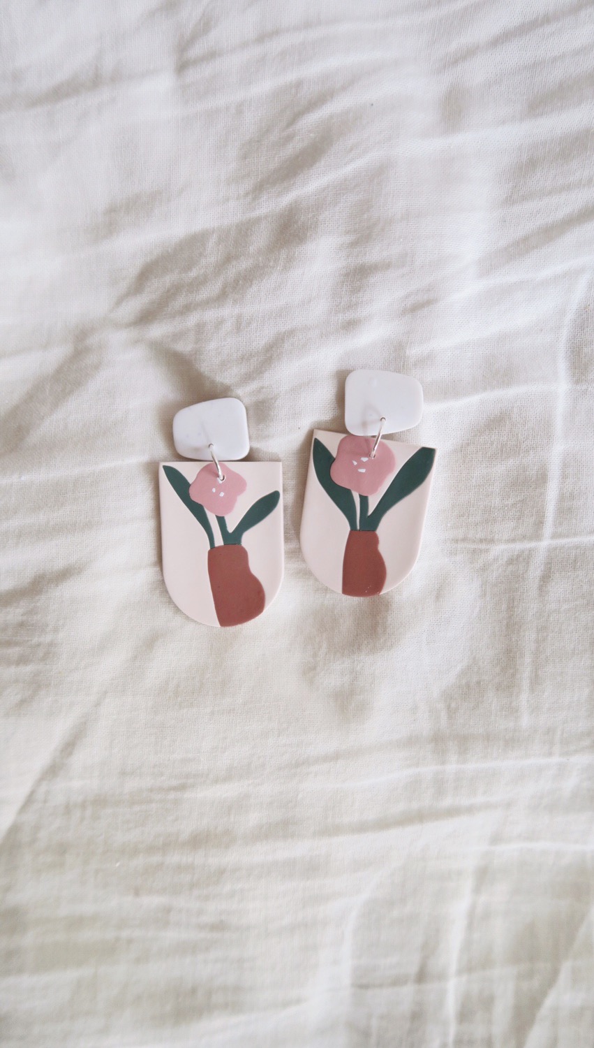 Limited Pre-order: Portrait - Poppy Vase Polymer Clay Earrings