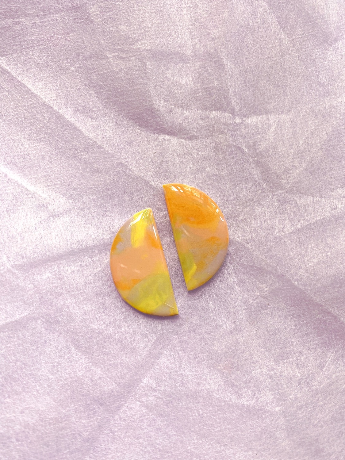 Fruity Pop - Half Moon Studs, Polymer Clay Earrings