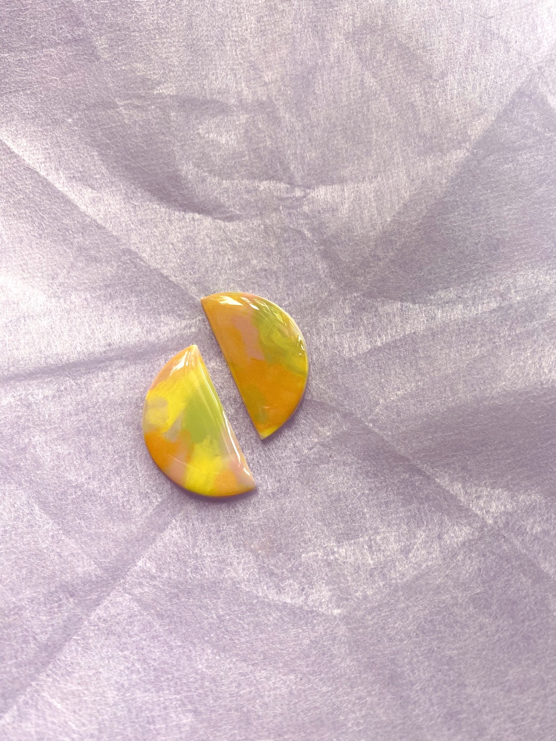 Polymer Clay Earrings, Fruity Pop - Half Moon Polymer Studs