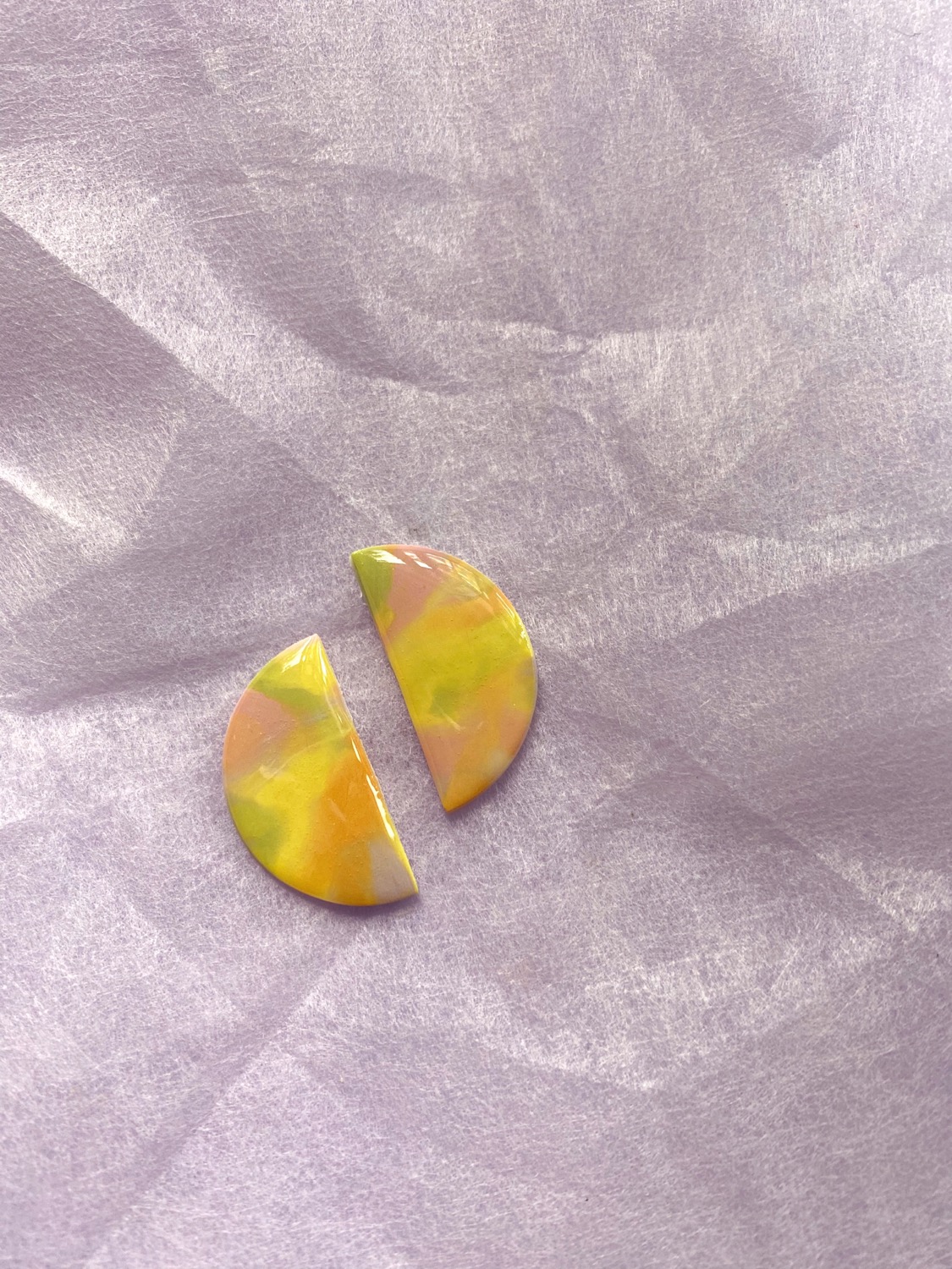 Fruity Pop - Half Moon Studs, Polymer Clay Earrings