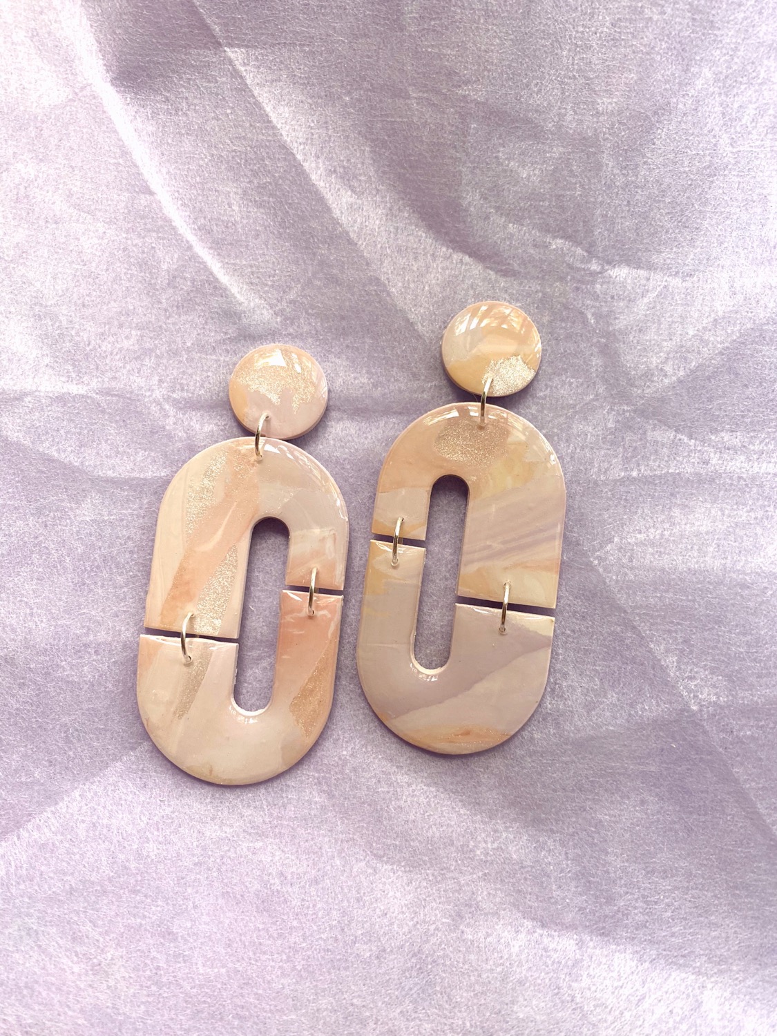Coated Marble (rose Marble) - Retrograde Polymer Clay Statement Earrings