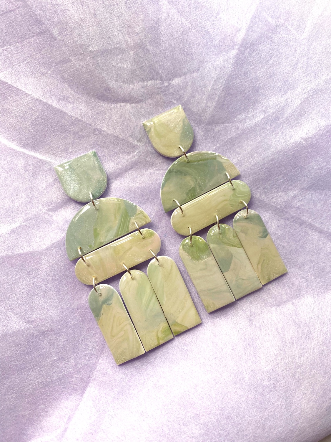 Polymer Clay Earrings, Coated Marble (jade Marble) - Summer Statement Earrings
