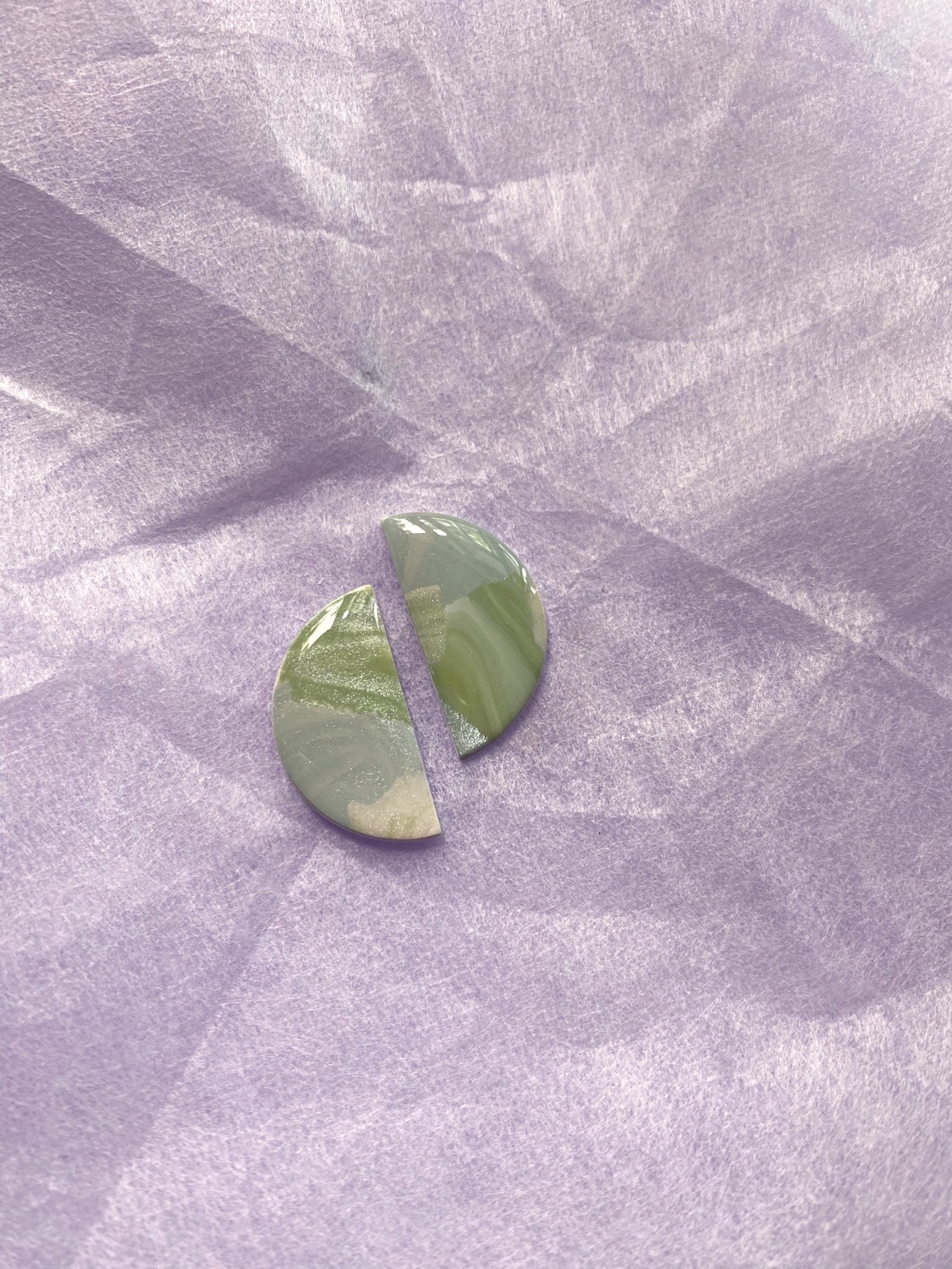 Coated Marble (jade Marble) - Half Moon Studs, Polymer Clay Earrings