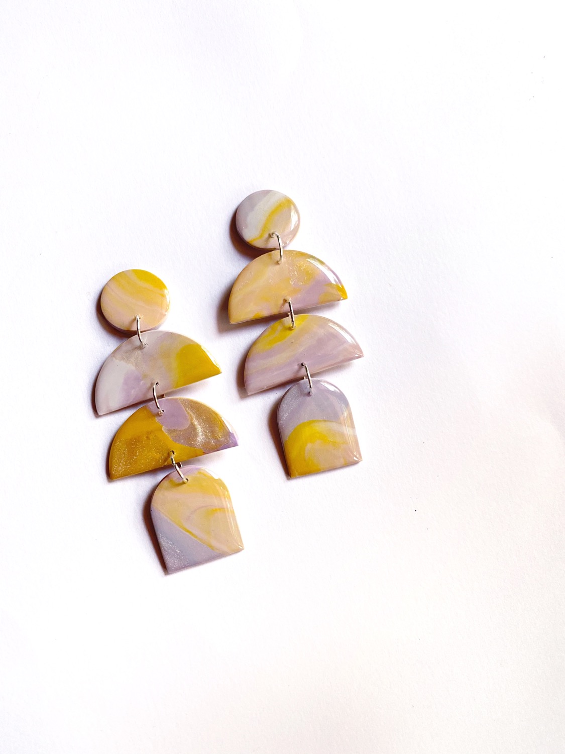 Polymer Clay Earrings, Coated Marble (lavender Sunshine Marble) - Ethel Earrings