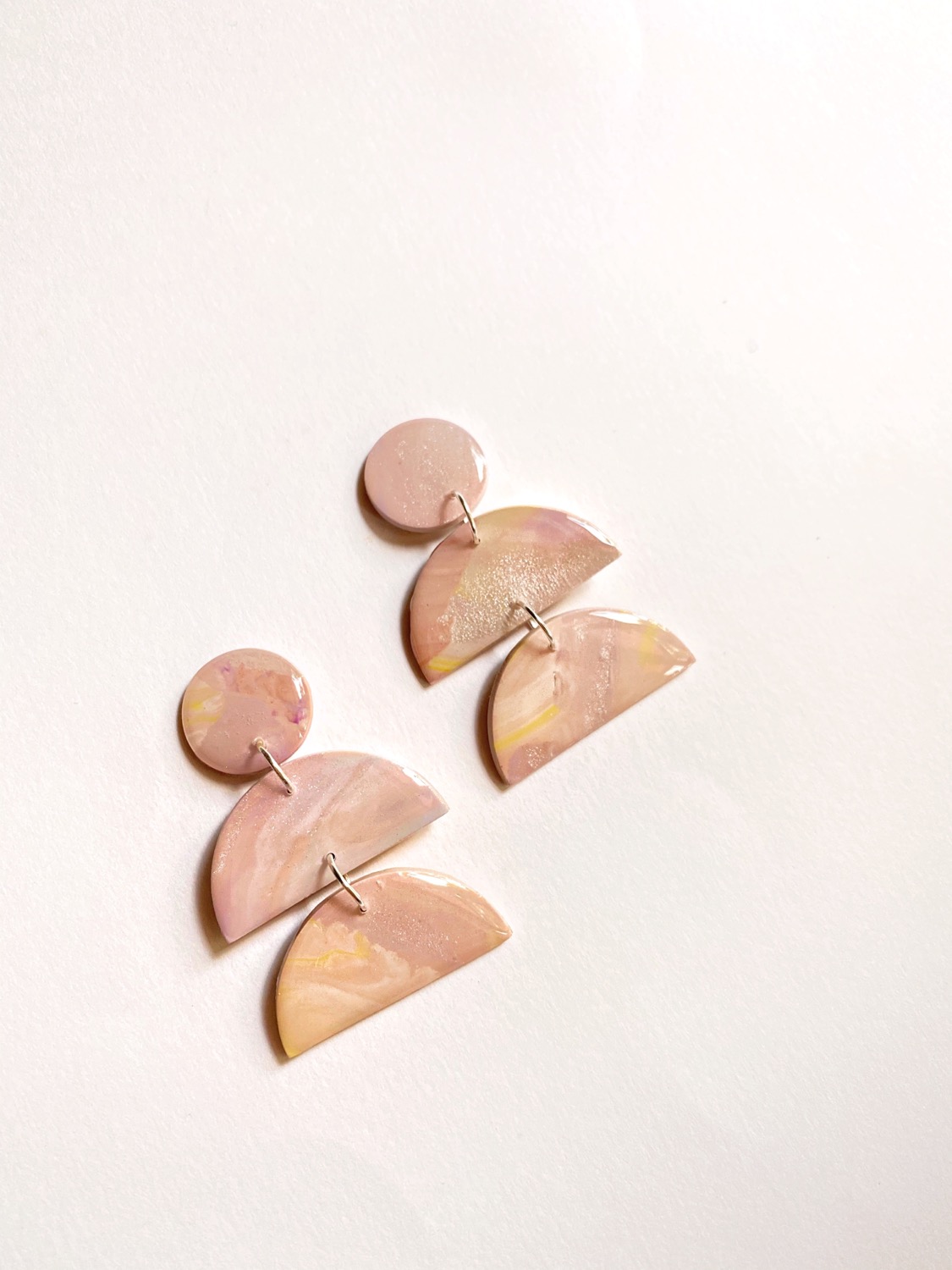 Polymer Clay Earrings, Coated Marble (pink Skies) - Mini Gaia Earrings