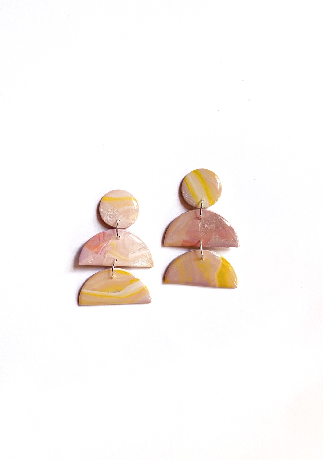 Polymer Clay Earrings, Coated Marble (pink Skies) - Mini Gaia Earrings