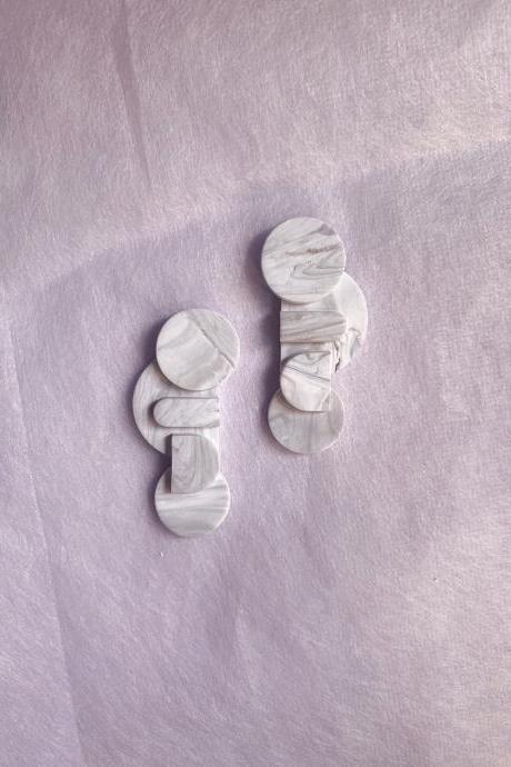 Bauhaus Series - Dessau: Monotone Marble Polymer Clay Earrings