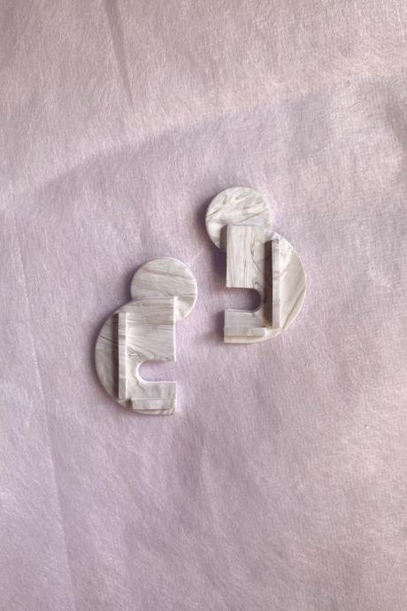 Bauhaus Series - Berlin: Monotone Marble Polymer Clay Earrings