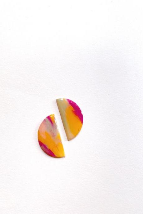 Superbloom V2 - Half Moon Studs, Polymer Clay Earrings