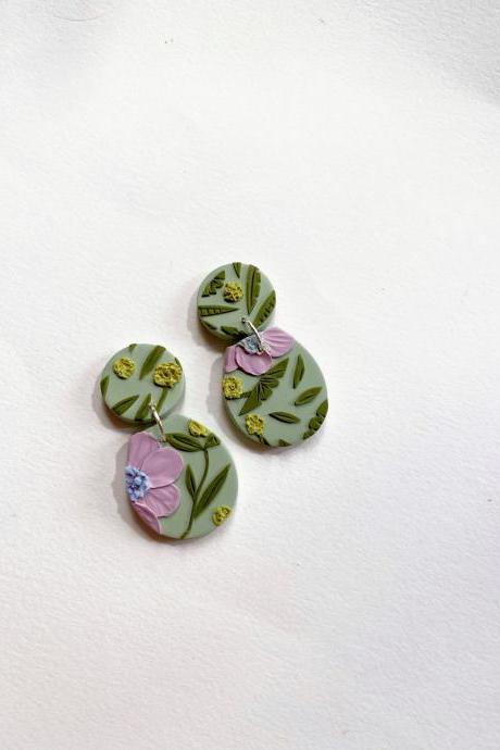Lavender Poppies - Dolce (clay Studs) Polymer Clay Earrings