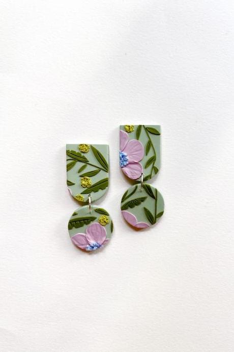 Lavender Poppies - Maya Polymer Clay Earrings