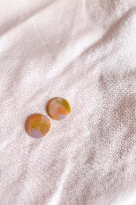 Peach Garden - Mini Circle Studs, Polymer Clay Earrings