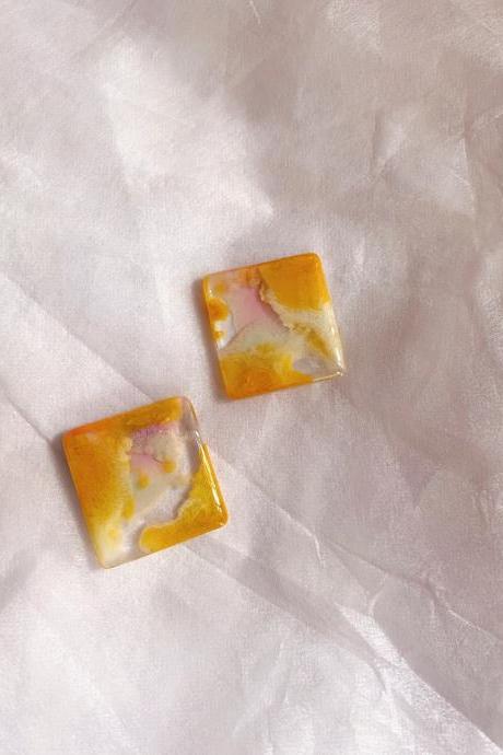 Large Square Resin Stud, Resin Jewelry