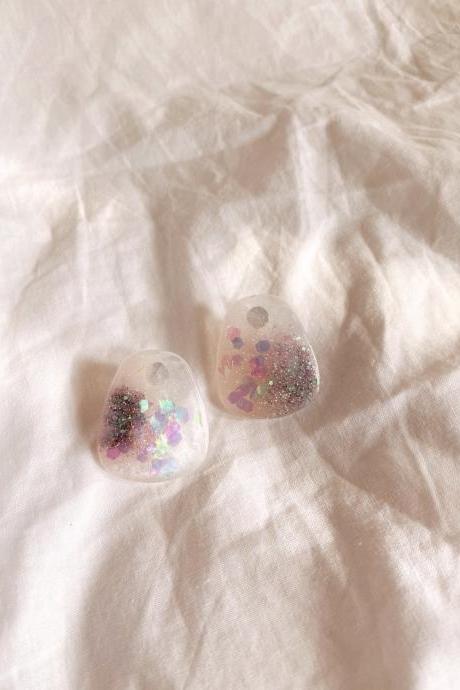 Oblong resin stud - Cloud Pink Resin Earrings, Resin Ear Stud | Resin Jewelry