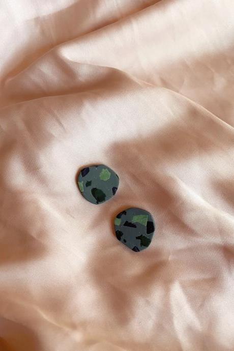 Polymer Clay Earrings, Dark Terrazzo - Organic Studs