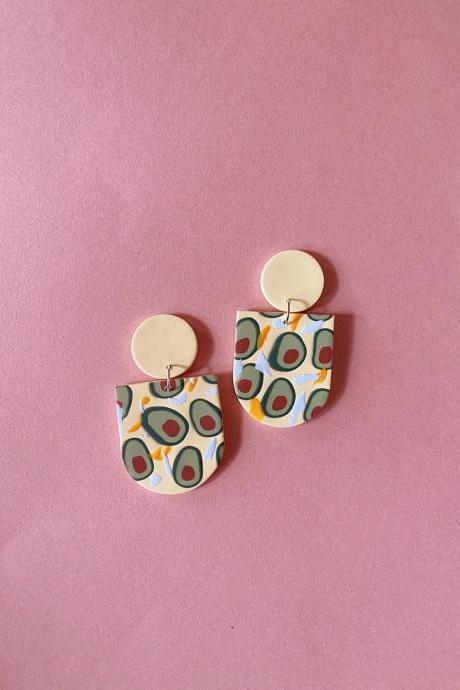 Polymer Clay Earrings, Avocado - Pale Yellow Polymer Clay Studs